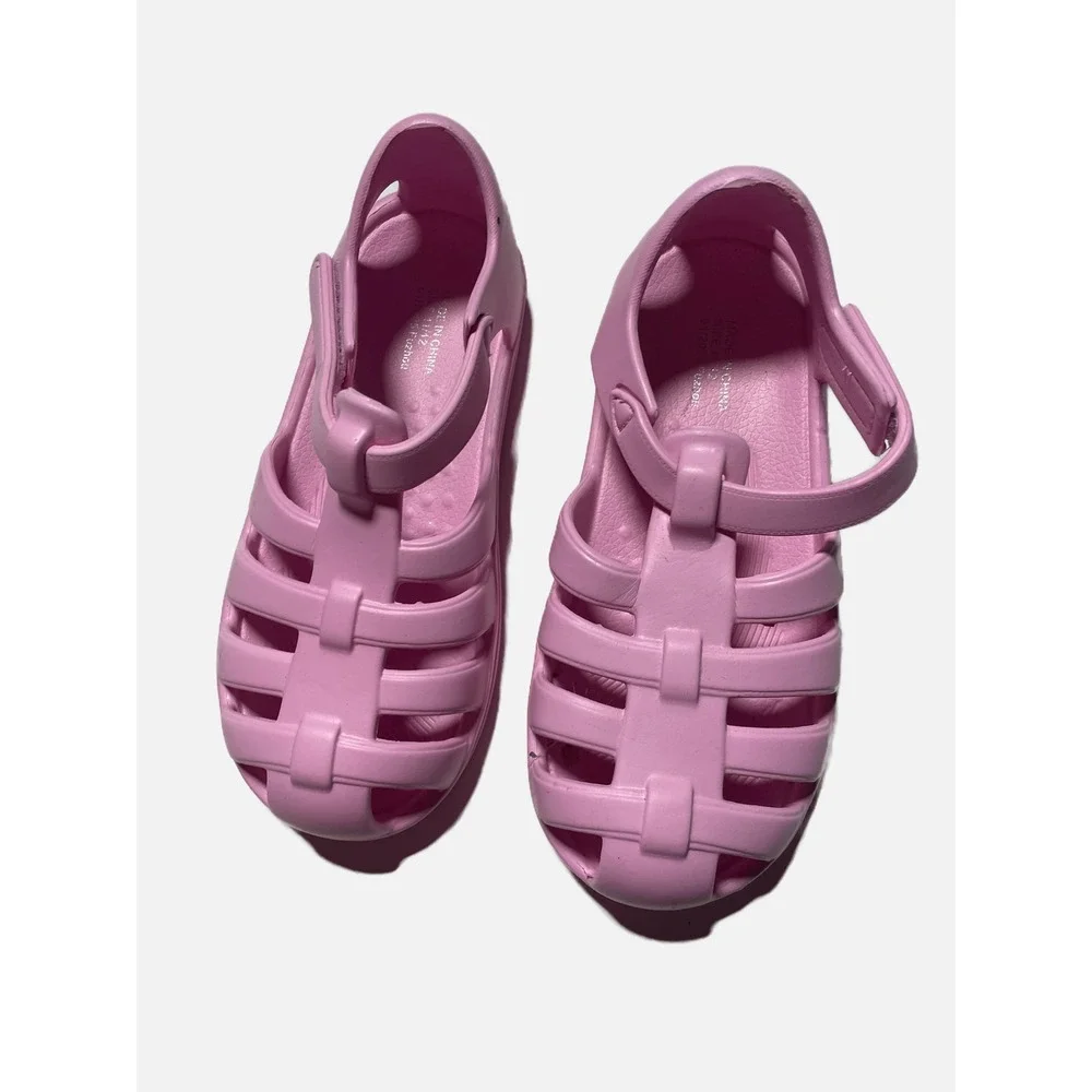 Unbranded Jelly Sandals Kids Size 11/12 Pink Caged T-Strap Summer Beach Shoes